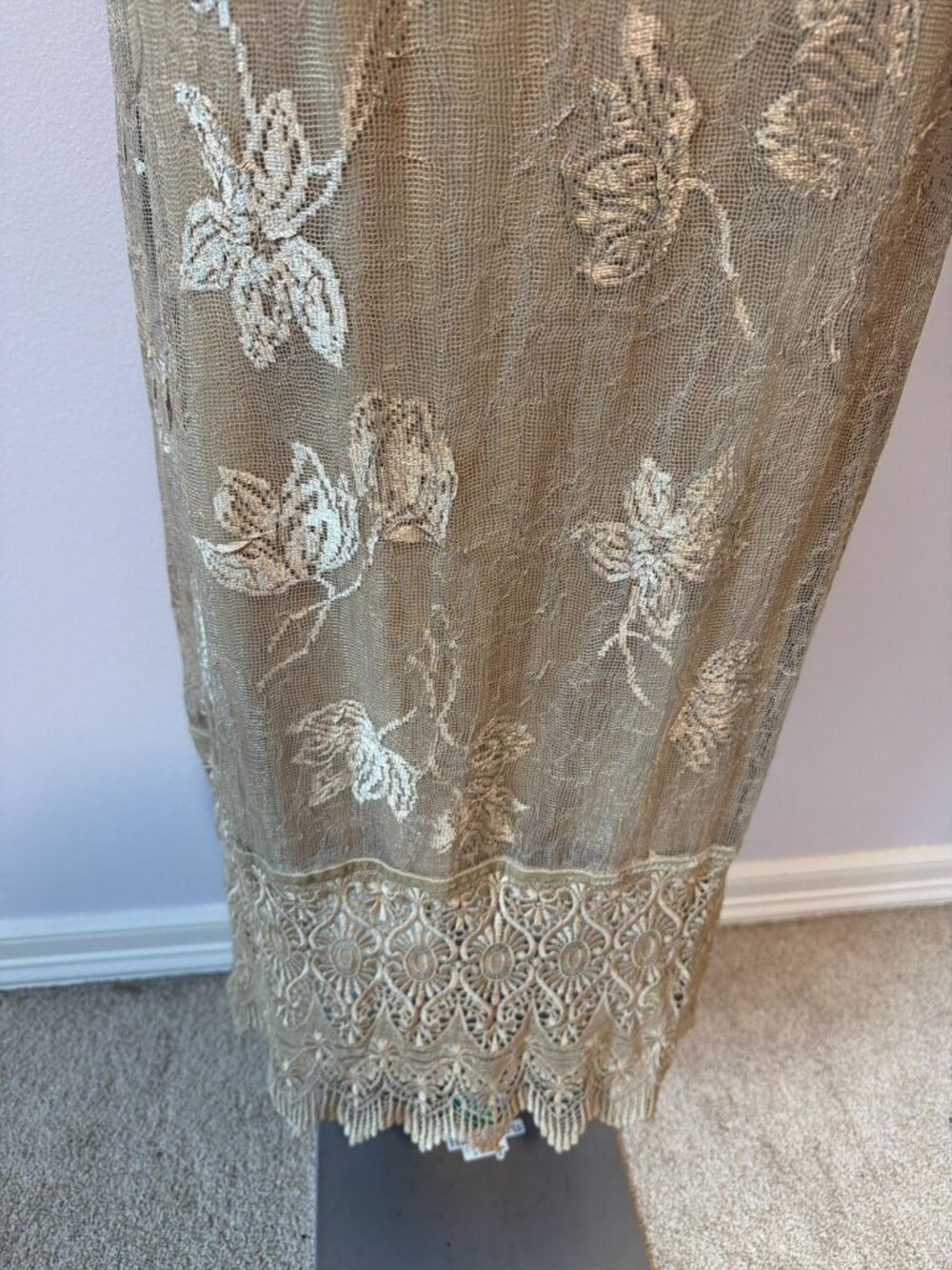 Vintage Y2K Mesh Maxi Skirt Floral Gold Beige Sheer Overlay Lined Dress Medium M - Picture 4 of 7